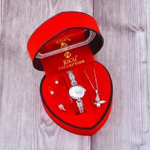 Ajándék Szett Óra Fülbevaló Nyaklánc Gyűrű Ezüst