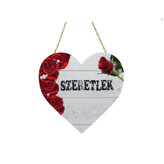 Szív tábla rózsás Szeretlek 17cm